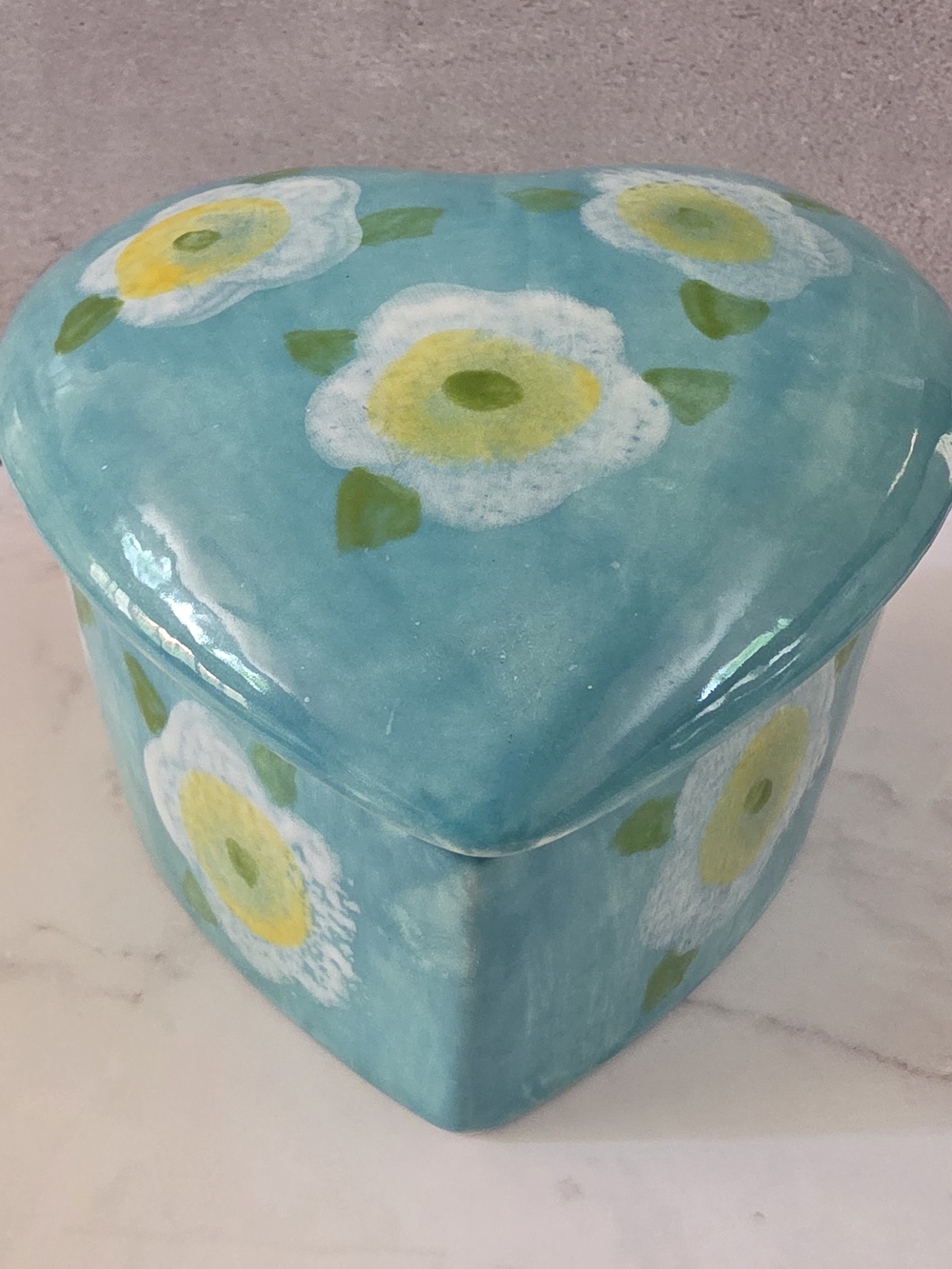 Hand-Painted Heart Trinket Box with Floral Motif